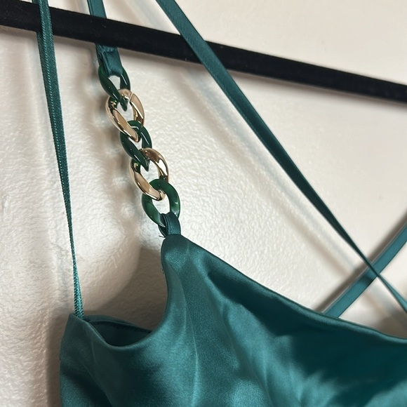 Zara Satin Slip Style Wrap Dress with Gold Chain Detailing on Straps - Picture 6 of 13